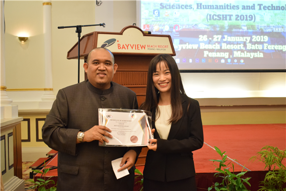 [관광컨벤션학과] BI YAHUA 박사과정생, 김인신 교수 『3rd International Conference on Social Sciences, Humanities and Technology (3rd ICSHT 2019) Best Presenter Award』  수상 대표이미지
